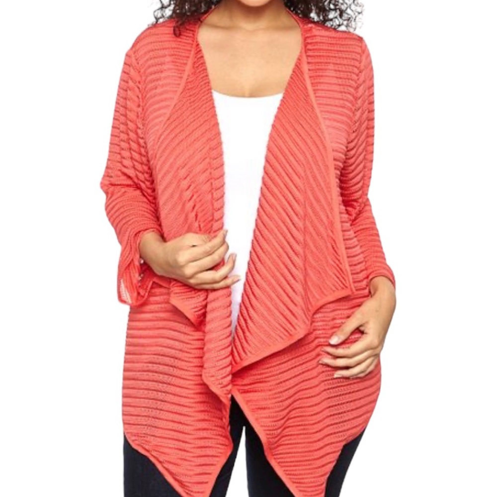 C.O.C Coral Sheer Stripe Open Drape Lagenlook Cardigan Sweater size 1X